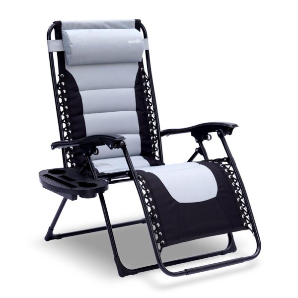 Outdoor Adjustable And Foldable Padded Zero Gravity Lawn Chair - Adjustable Recliners With Plastic Cup Holder Side Table And Pillow (Gray And Black) - Image 9
