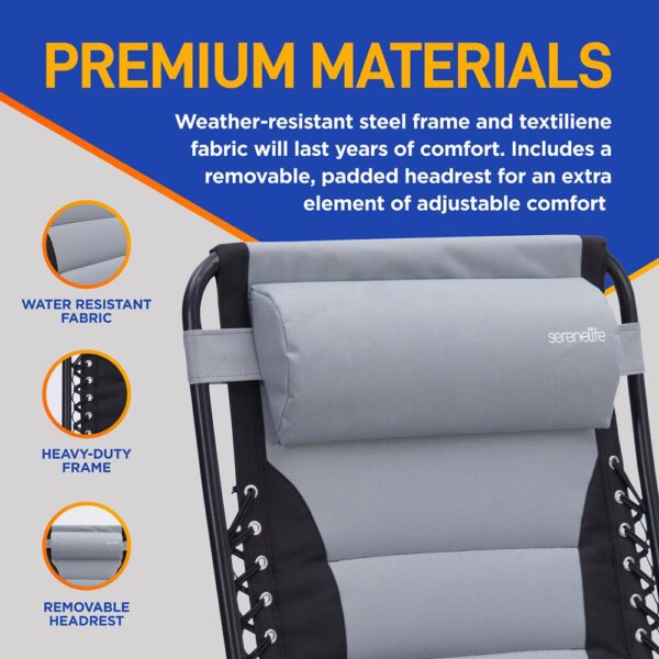 Outdoor Adjustable And Foldable Padded Zero Gravity Lawn Chair - Adjustable Recliners With Plastic Cup Holder Side Table And Pillow (Gray And Black) - Image 14
