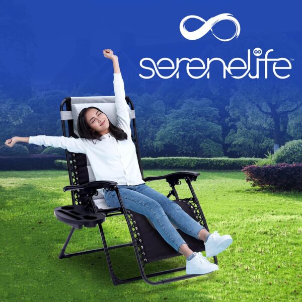 Outdoor Adjustable And Foldable Padded Zero Gravity Lawn Chair - Adjustable Recliners With Plastic Cup Holder Side Table And Pillow (Gray And Black) - Image 16
