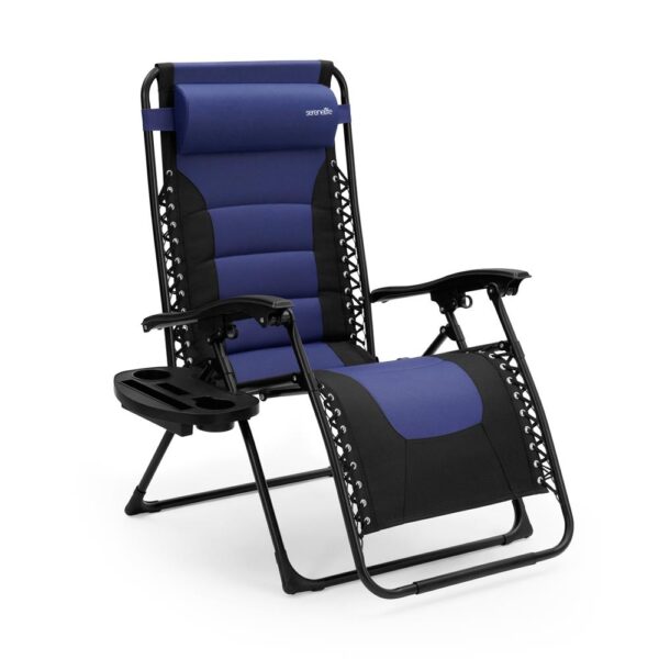 Outdoor Adjustable And Foldable Padded Zero Gravity Lawn Chair - Adjustable Recliners With Plastic Cup Holder Side Table And Pillow (Gray And Black)