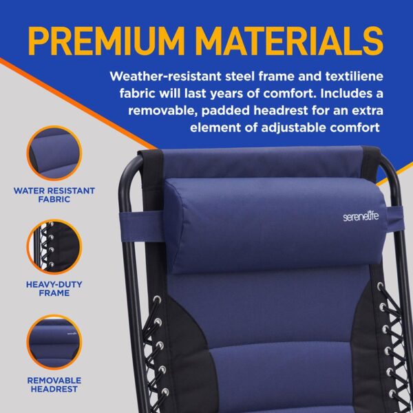 Outdoor Adjustable And Foldable Padded Zero Gravity Lawn Chair - Adjustable Recliners With Plastic Cup Holder Side Table And Pillow (Gray And Black) - Image 6