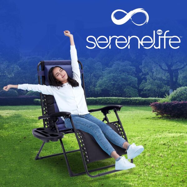 Outdoor Adjustable And Foldable Padded Zero Gravity Lawn Chair - Adjustable Recliners With Plastic Cup Holder Side Table And Pillow (Gray And Black) - Image 8
