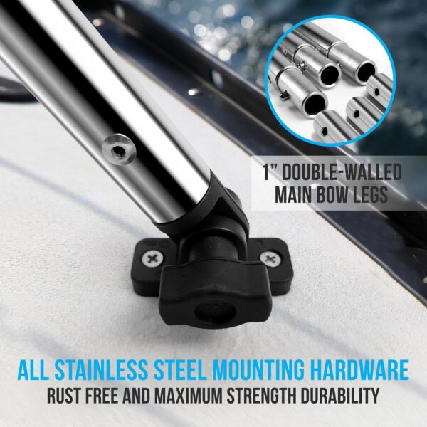 3 Bow Bimini Top - 2 Straps And 2 Rear Support Poles With Marine-Grade 600D Polyester Canvas (Royal Blue) - Image 4