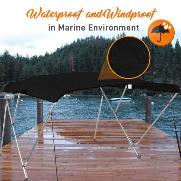 4 Bow Bimini Top Boat Cover - Front Hold-Down Straps And Rear Support Arms, Includes Mounting Hardware With 1 Inch Aluminum Frame (Gray) - Image 4