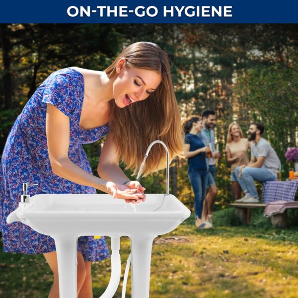 Wheeled Mobile Foot-Pump Hand Wash Stand - Water Faucet Washing Station (7+ Gal. Capacity) - Image 2