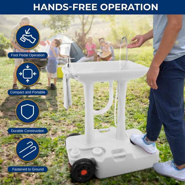 Wheeled Mobile Foot-Pump Hand Wash Stand - Water Faucet Washing Station (7+ Gal. Capacity) - Image 3