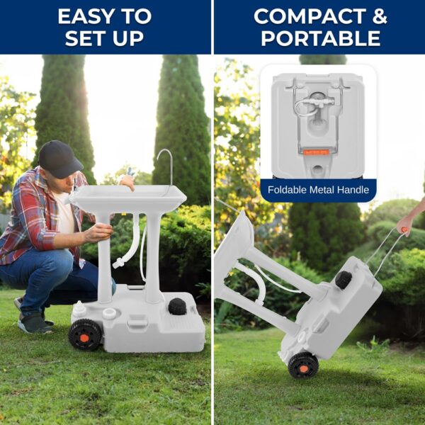 Wheeled Mobile Foot-Pump Hand Wash Stand - Water Faucet Washing Station (7+ Gal. Capacity) - Image 4