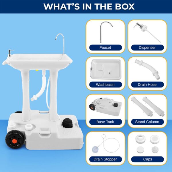 Wheeled Mobile Foot-Pump Hand Wash Stand - Water Faucet Washing Station (7+ Gal. Capacity) - Image 8