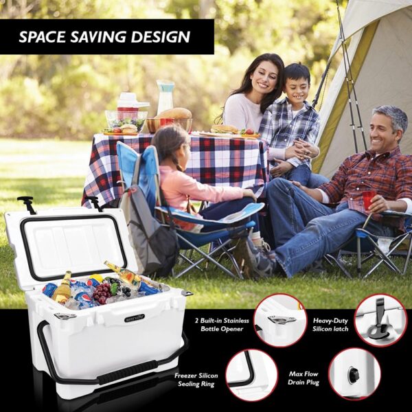 Portable Cooler Box - Holds Up To 63 Cans, Keeps Ice Up To 5 Days, Heavy-Duty 25-Quart (White) - Image 2