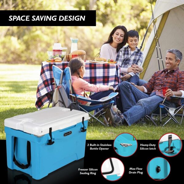 Portable Cooler Box - Holds Up To 63 Cans, Keeps Ice Up To 5 Days, Heavy-Duty 35-Quart (Blue) - Image 2