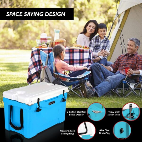 Portable Cooler Box - Holds Up To 63 Cans, Keeps Ice Up To 5 Days, Heavy-Duty 75-Quart (Blue) - Image 2