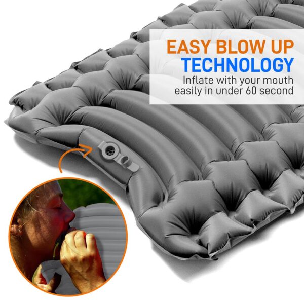 Ultralight Sleeping Pad + Carrying Bag - Lightweight, Self Inflating & Compact Sleeping Mat For Backpacking, Hiking Air Mattress (Gray) - Image 3