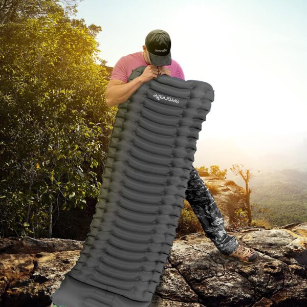 Ultralight Sleeping Pad + Carrying Bag - Lightweight, Self Inflating & Compact Sleeping Mat For Backpacking, Hiking Air Mattress (Gray) - Image 5