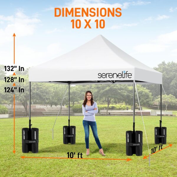 Pop Up Tent Commercial Instant Shelter - Waterproof Polyester Tent With Portable Wheeled Carry Bag And Sand Bag, 10 X 10 Ft. (White) - Image 3