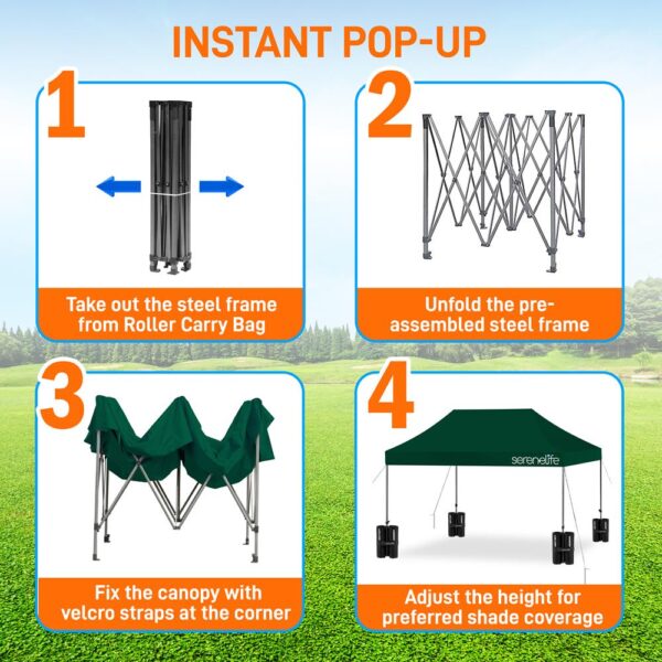 Pop Up Tent Commercial Instant Shelter - Waterproof Polyester Tent With Portable Wheeled Carry Bag And Sand Bag, 10 X 15 Ft. (Forest Green) - Image 2