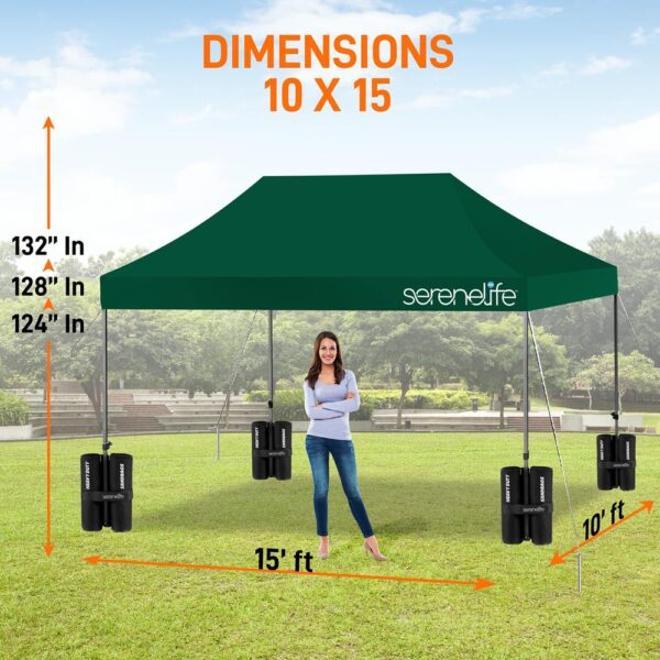 Pop Up Tent Commercial Instant Shelter - Waterproof Polyester Tent With Portable Wheeled Carry Bag And Sand Bag, 10 X 15 Ft. (Forest Green) - Image 3