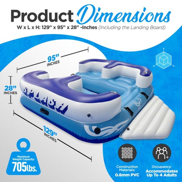 Inflatable Floating Island Lounge Raft With Cup Holders, 4-Seater - Image 2