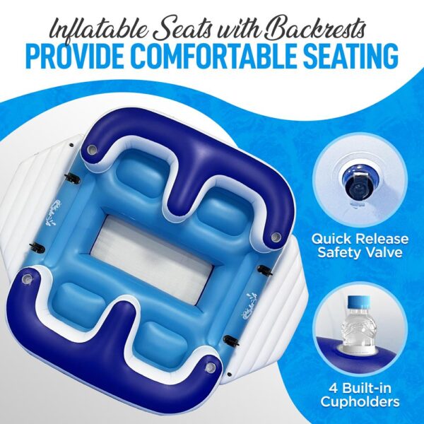 Inflatable Floating Island Lounge Raft With Cup Holders, 4-Seater - Image 3