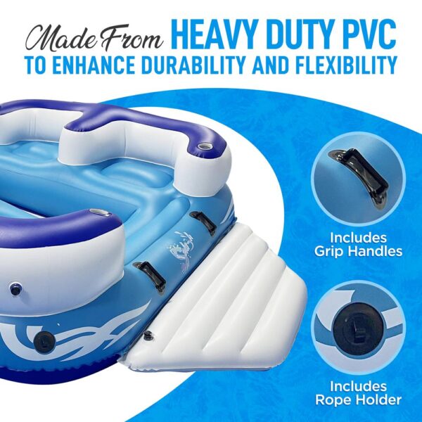 Inflatable Floating Island Lounge Raft With Cup Holders, 4-Seater - Image 4