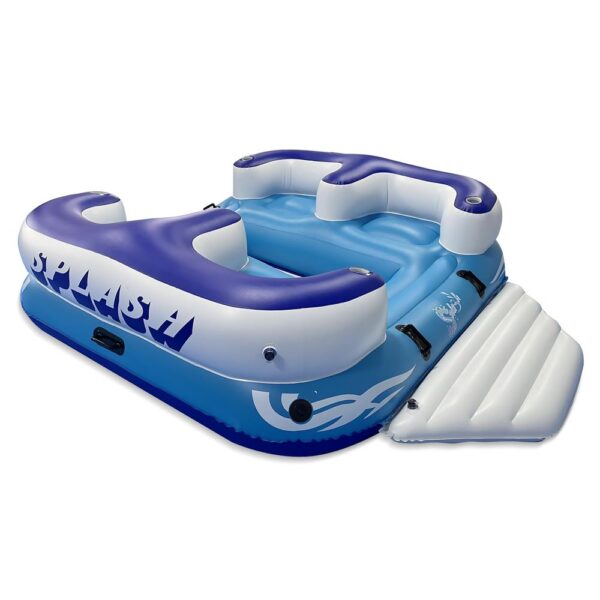 Inflatable Floating Island Lounge Raft With Cup Holders, 4-Seater
