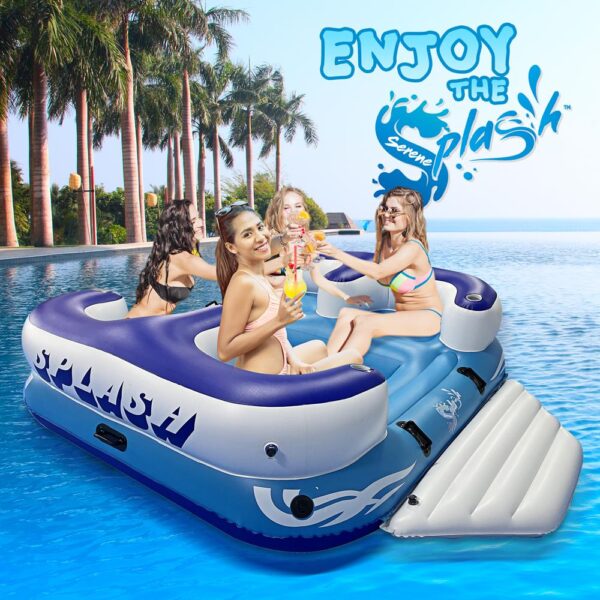 Inflatable Floating Island Lounge Raft With Cup Holders, 4-Seater - Image 7