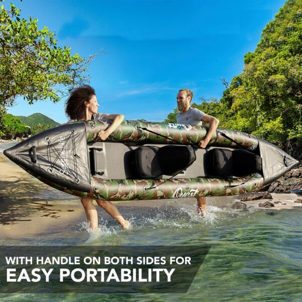 2-Person Inflatable Kayak Set With Aluminum Oars And High Output Air Pump, Carrying Bag And Repair Kit (Camo) - Image 3