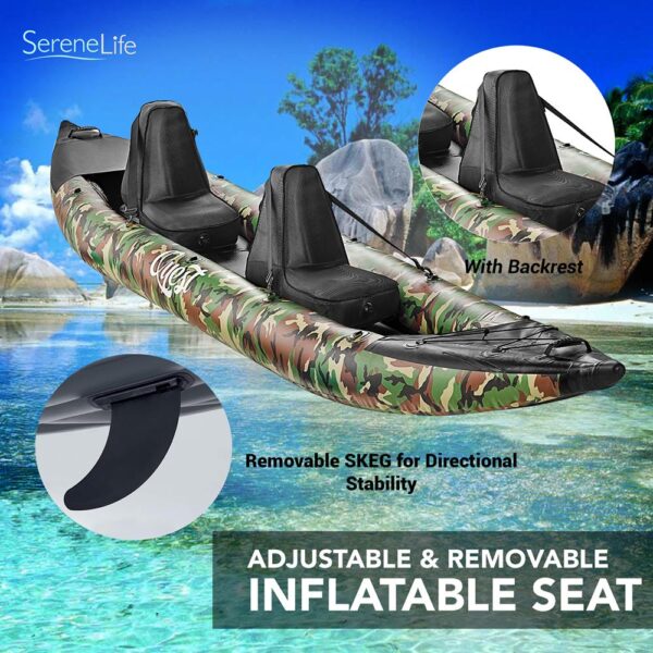 2-Person Inflatable Kayak Set With Aluminum Oars And High Output Air Pump, Carrying Bag And Repair Kit (Camo) - Image 4