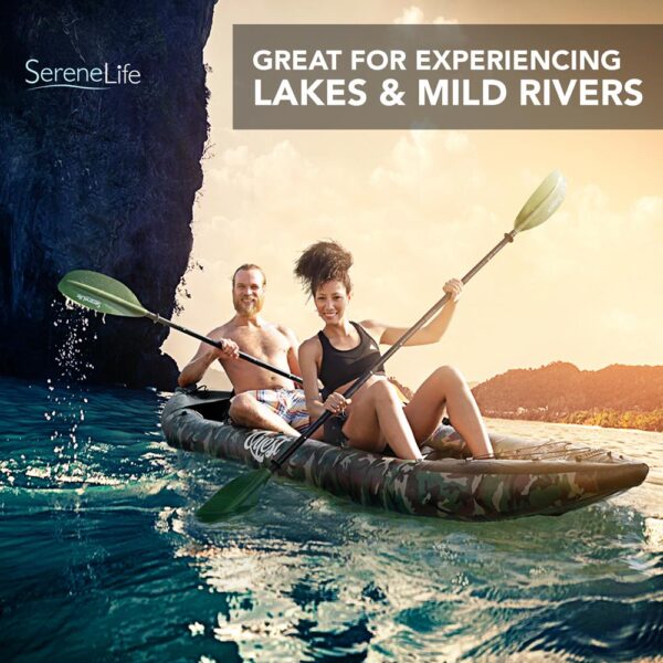 2-Person Inflatable Kayak Set With Aluminum Oars And High Output Air Pump, Carrying Bag And Repair Kit (Camo) - Image 5