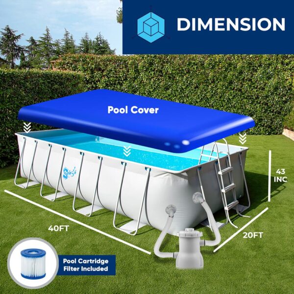 Rectangular Metal Frame Pool Set - Above Ground Swimming Pool, Fast Setup And Durable, Garden Backyard Lawn And Courtyard - Image 3