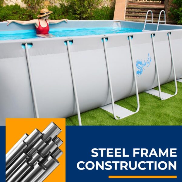 Rectangular Metal Frame Pool Set - Above Ground Swimming Pool, Fast Setup And Durable, Garden Backyard Lawn And Courtyard - Image 4