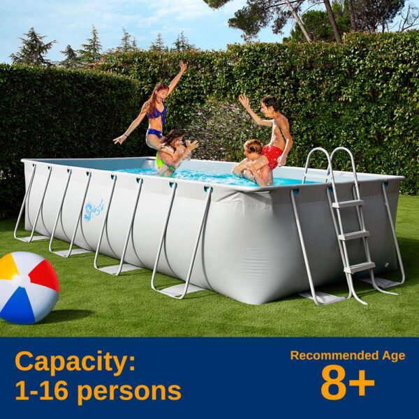 Rectangular Metal Frame Pool Set - Above Ground Swimming Pool, Fast Setup And Durable, Garden Backyard Lawn And Courtyard - Image 6