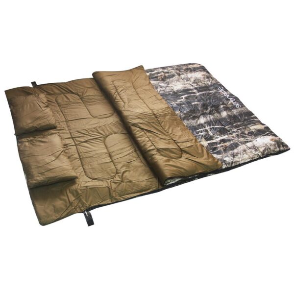 Double Sleeping Bag With Two Pillows- Lightweight & Waterproof Sleeping Bag For Adults Or Teens, For Camping, Backpacking Or Hiking, Includes Carrying Bag (Real Trees)