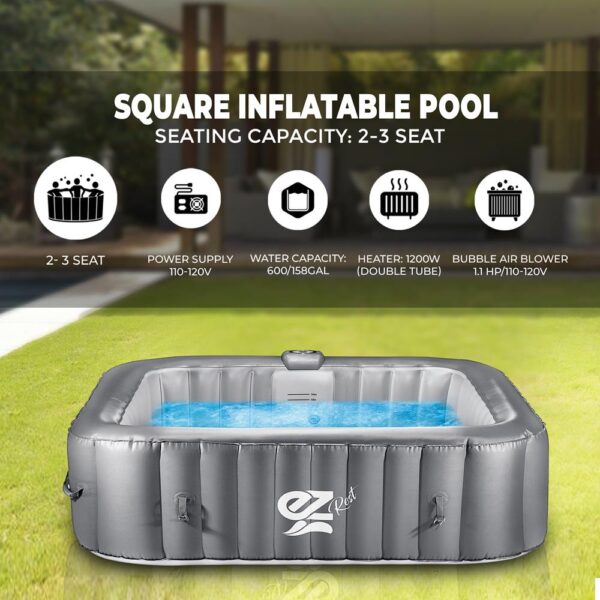 4-Seat Square Inflatable Pool Spa - Portable Hot Tub Spa With Light And  Remote Control - Image 2
