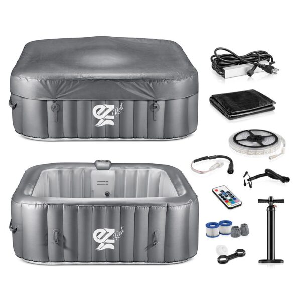 4-Seat Square Inflatable Pool Spa - Portable Hot Tub Spa With Light And  Remote Control - Image 8