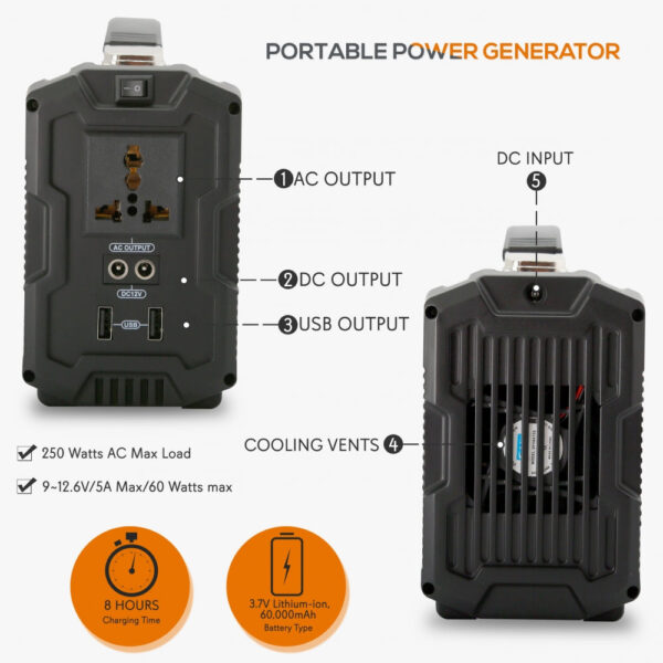 Portable Power Generator - Rechargeable Battery Pack Power Supply, Solar Panel Compatible (60,000Mah Capacity) - Image 2