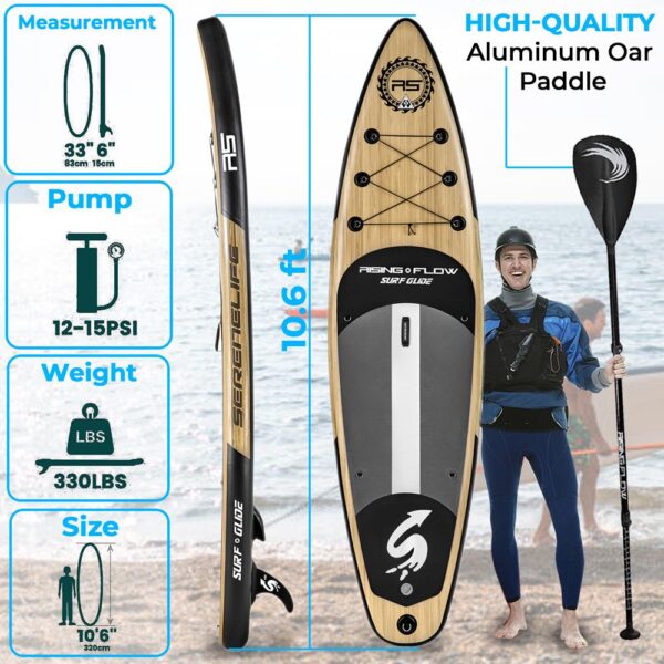 Rising Flow Inflatable Paddleboard Isup - Stand Up Water Paddle-Board W/ Accessories (Wood) - Image 4