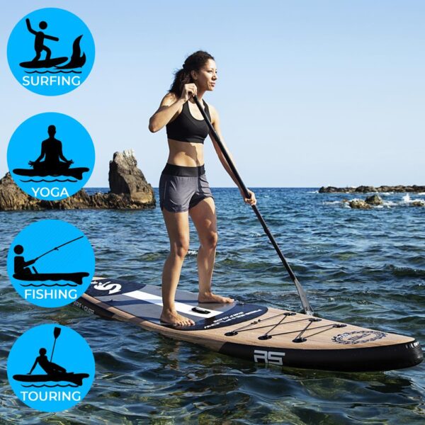 Rising Flow Inflatable Paddleboard Isup - Stand Up Water Paddle-Board W/ Accessories (Wood) - Image 5