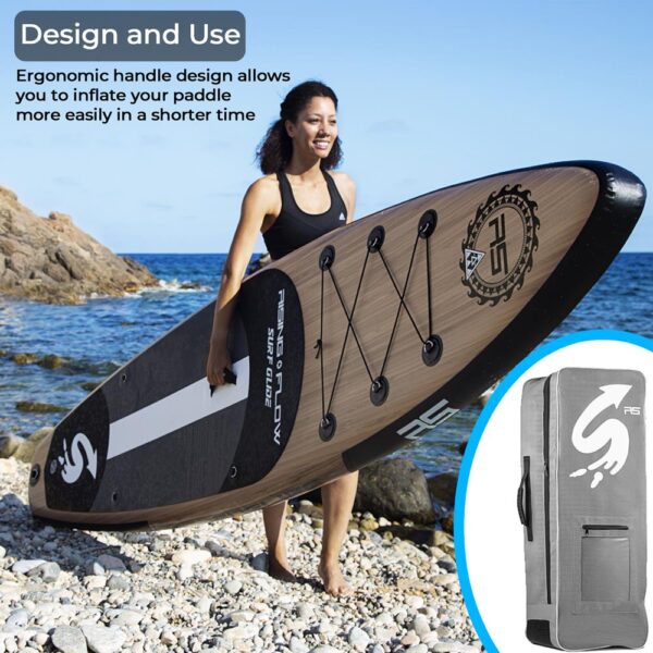 Rising Flow Inflatable Paddleboard Isup - Stand Up Water Paddle-Board W/ Accessories (Wood) - Image 6