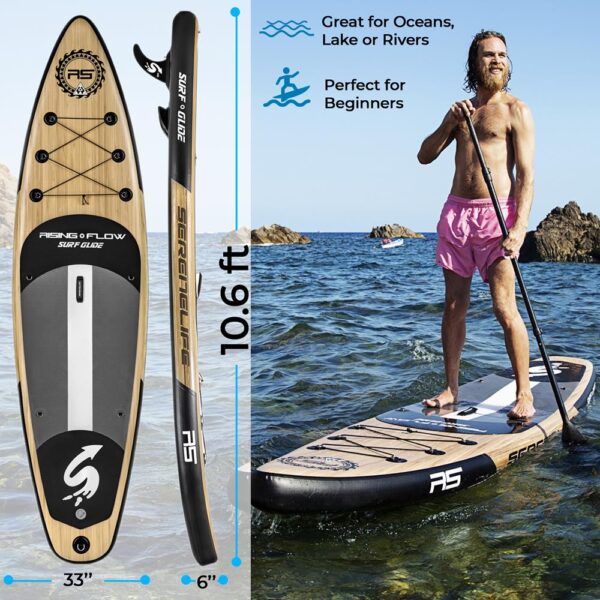 Rising Flow Inflatable Paddleboard Isup - Stand Up Water Paddle-Board W/ Accessories (Wood) - Image 7