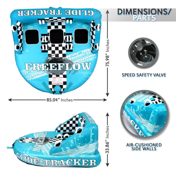 High-Quality Watersports Towable Tube - Front & Back Tow Points With Wide Wingspans, Secure Deck Seating, Eva Foam Seating/Kneeling Pads With Multiple Double-Webbing Foam Handles - Image 2