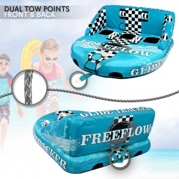 High-Quality Watersports Towable Tube - Front & Back Tow Points With Wide Wingspans, Secure Deck Seating, Eva Foam Seating/Kneeling Pads With Multiple Double-Webbing Foam Handles - Image 3