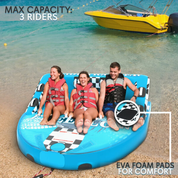 High-Quality Watersports Towable Tube - Front & Back Tow Points With Wide Wingspans, Secure Deck Seating, Eva Foam Seating/Kneeling Pads With Multiple Double-Webbing Foam Handles - Image 6