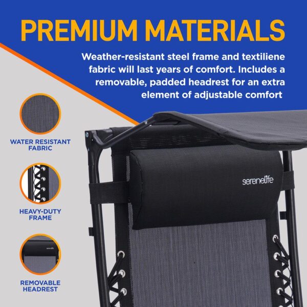 Outdoor Adjustable And Foldable Zero Gravity Lounge Chair Recliners With Canopy, Plastic Cup Holder Side Table And Pillow, 2 Pack, (Black) - Image 6