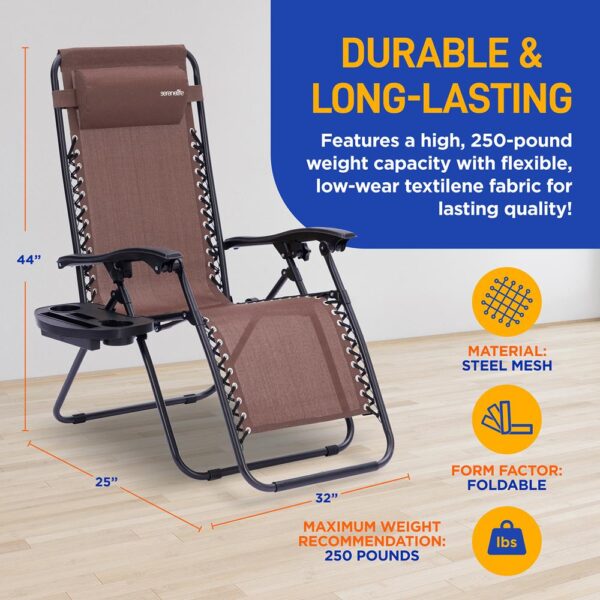 Outdoor Adjustable Zero Gravity Lounge Chair Recliners With Plastic Cup Holder Side Table And Padded Headrest Pillows, 2 Pack, (Blue) - Image 2
