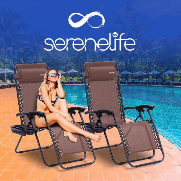 Outdoor Adjustable Zero Gravity Lounge Chair Recliners With Plastic Cup Holder Side Table And Padded Headrest Pillows, 2 Pack, (Blue) - Image 7