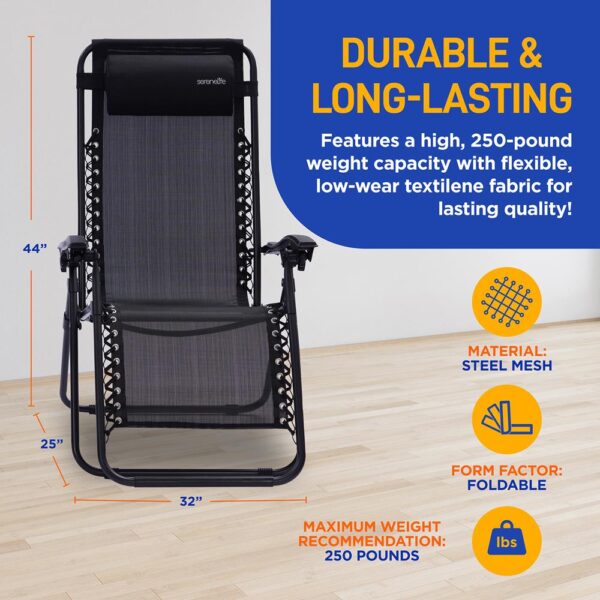 Outdoor Adjustable Zero Gravity Lounge Chair Recliners With Table And Padded Headrest Pillows, 2 Pack, (Black) - Image 2