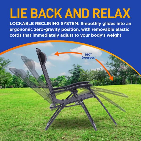 Outdoor Adjustable Zero Gravity Lounge Chair Recliners With Table And Padded Headrest Pillows, 2 Pack, (Black) - Image 3