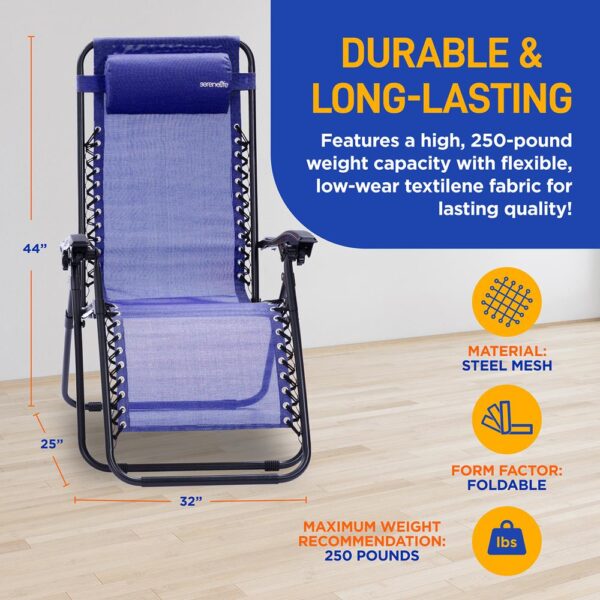 Outdoor Adjustable Zero Gravity Lounge Chair Recliners With Table And Padded Headrest Pillows, 2 Pack, (Navy Blue) - Image 2