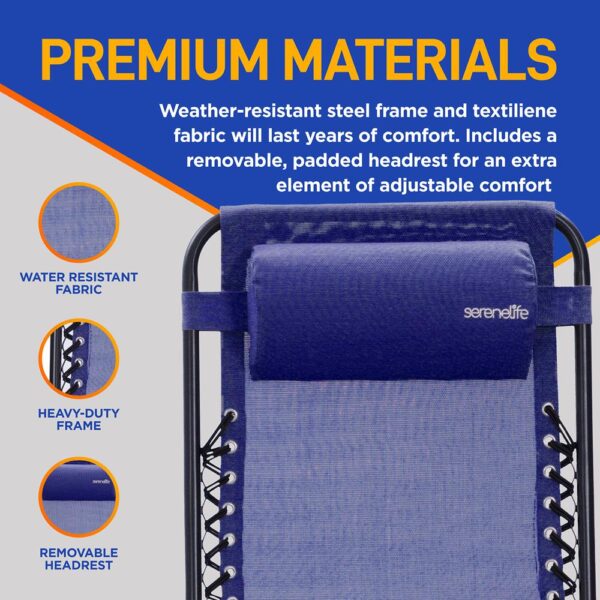 Outdoor Adjustable Zero Gravity Lounge Chair Recliners With Table And Padded Headrest Pillows, 2 Pack, (Navy Blue) - Image 6