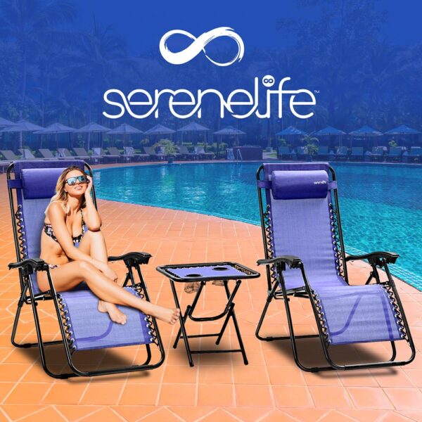 Outdoor Adjustable Zero Gravity Lounge Chair Recliners With Table And Padded Headrest Pillows, 2 Pack, (Navy Blue) - Image 7